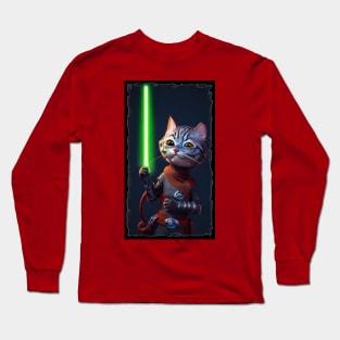 Fun Cat Print ~ AI Art ~ Fantasy Cat ~ Sci-fi Cat ~ Cats with Lightsabers Long Sleeve T-Shirt